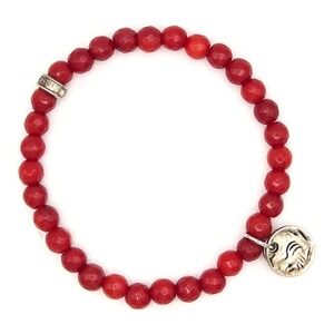 Chavez for Charity Red Agate Beaded Stretch Bracelet with Silver Tone‎ Charm